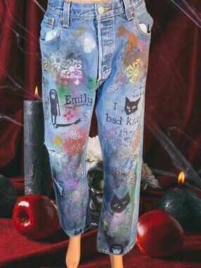 Custom Hand-Painted Levi's 501 Jeans – Emily Tribute One of a kind